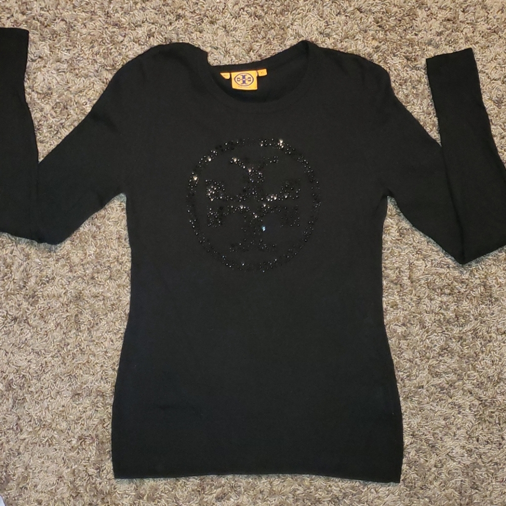 Tory Burch black merino wool sweater euc